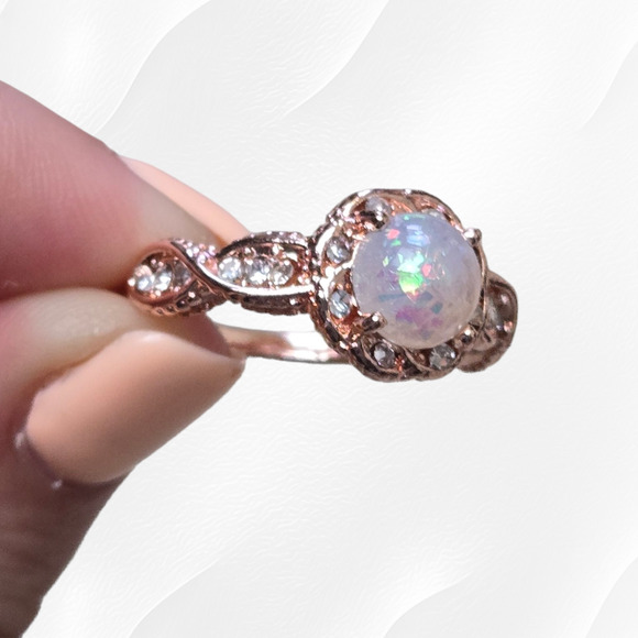 Opal Rose Golden Round Stone Twisted Band Cubic Zirconia Fashion Ring Size 8 - Picture 7 of 8
